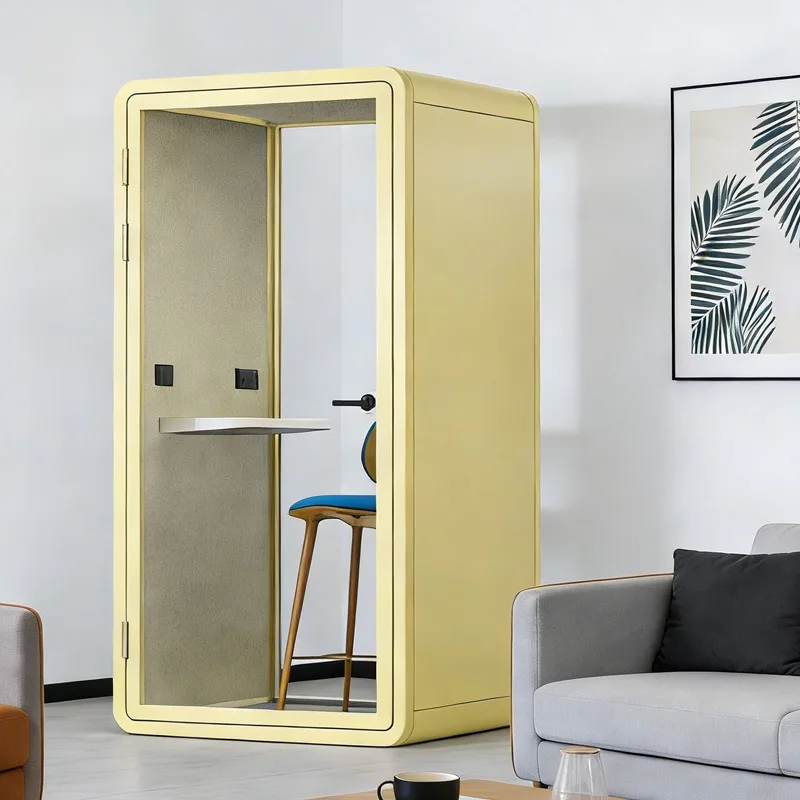 Modern Steel Frame Soundproof Phone Booth Single-Person Private Call Booth Home Office School Modular Adjustable Small Recording