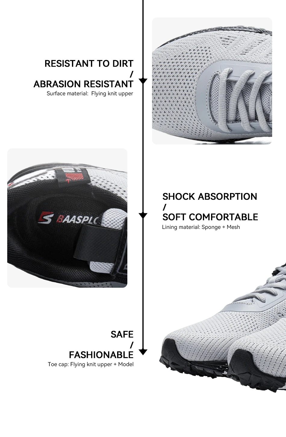 Baasploa Herren-Sporttrainer in großen Größen, leichte Air-Knit-Sneaker, bequeme Fitness-Wanderschuhe, EU 41–50 – Detail 8