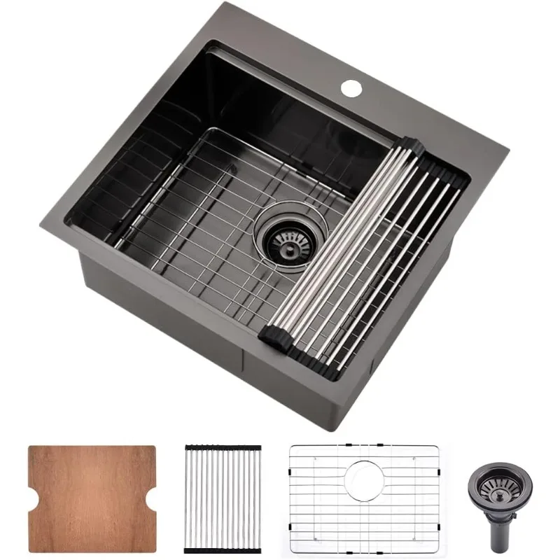 

Black Drop In Bar Sink Workstation-Bokaiya 21x20 Bar Sink Drop In Wet Bar Outdoor Rv Sink 16 Gauge Black Stainless Steel Single