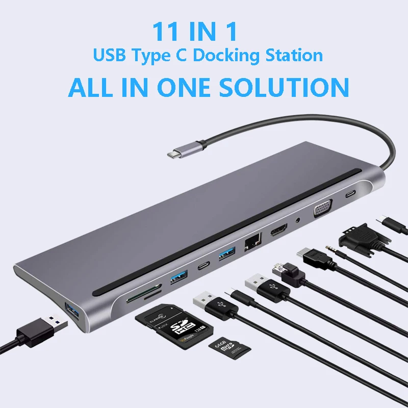 

New USB C Laptop Docking Station HDMI VGA USB PD LAN RJ45 SD Hub Adapter for Laptop Macbook HP DELL XPS Surface Lenovo ThinkPad