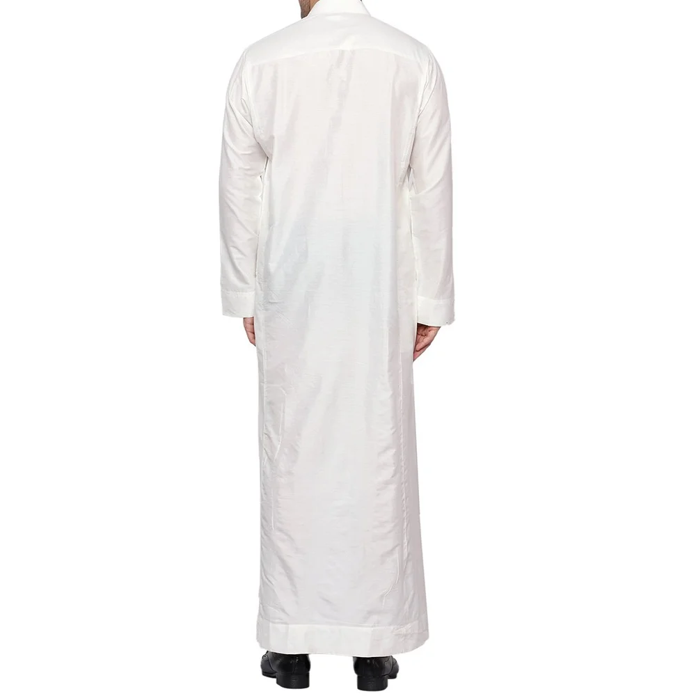 جديد وصول البوليستر الرجال طويل Thobe الوقوف طوق جيب تصميم الخريف قطر Tawab العربية الشرق الأوسط بقعة بالجملة
