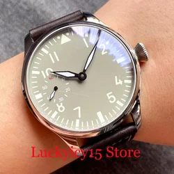 PARNIS 44MM 6497 Mechanical Hand Winding Sliver Case Men Wristwatch Grey/Black/Blue Dial Luminous Dial Polished Bezel Leather