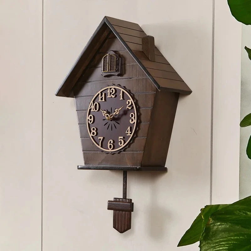 Vintage Cuckoo Clock Pendulum Large Wall Clock Wood 3d Bird Silent Timer Home Bedroom Kids Room House Living Room Decoration