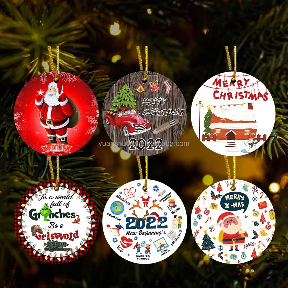 Custom Ceramic Hanging Christmas Tree Ornaments Party Festival Holiday Decoration Blank Custom Home Pendant Ceramic Ornament