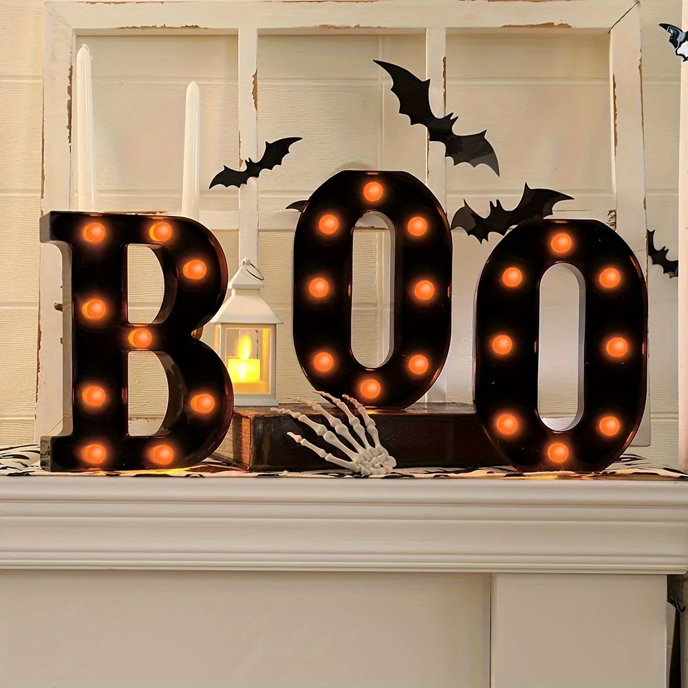 3 Pcs Halloween Party Supplies Boo Decorations  Led Letters [Boo] Halloween Lights Decor Outdoor Home Room Kitchen Fireplace