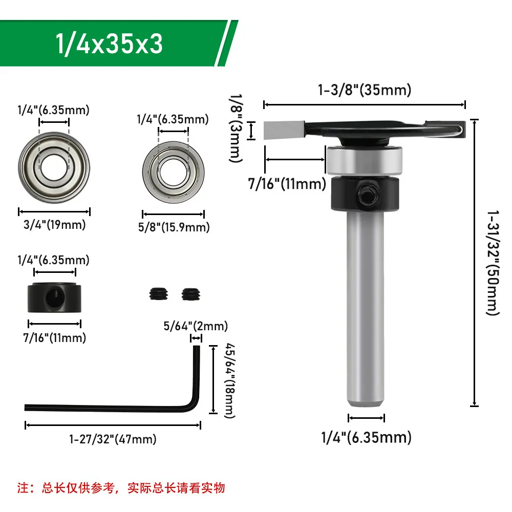 LAVIE 6mm/6.35mm Shank Black T-Type Grooving Router Bit Set,Tungsten Carbide Bearing Guide Engraving Machine Cutter,Bottom