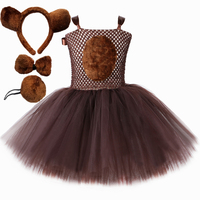 Brown Bear Tutu Dress for Baby Girls Halloween Birthday Jungle Party Animal Costume Toddler Kids Fancy Dress Up Clothes 1-12Y