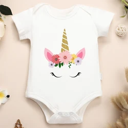 Macacão bonito do algodão do padrão do unicórnio para a menina do bebê, bodysuit confortável para a criança, roupa bonito para o recém-nascido, bodysuit ocasional da rua