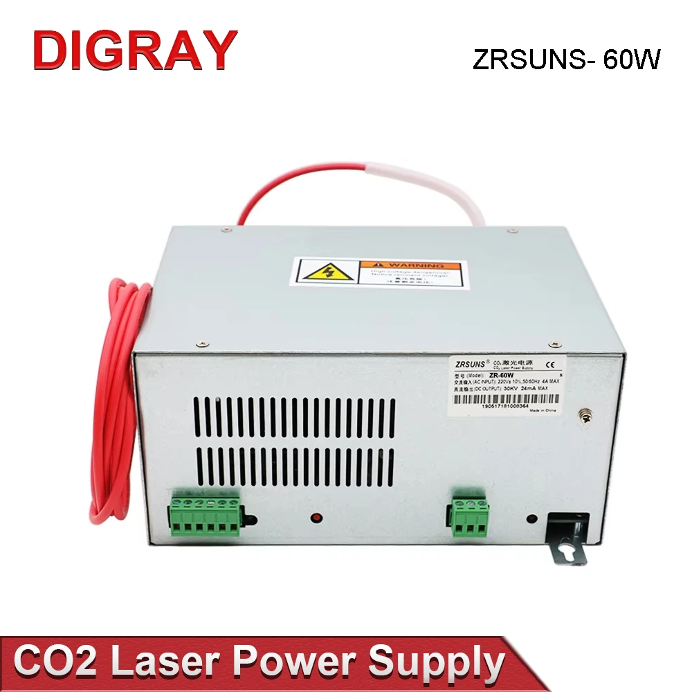 DIGRAY ZRSUNS 60W Laser Power Supply for 40W 50W 60W 70W Co2 Glass Laser Tube Engraving Cutting Machine 2Years Warranty.