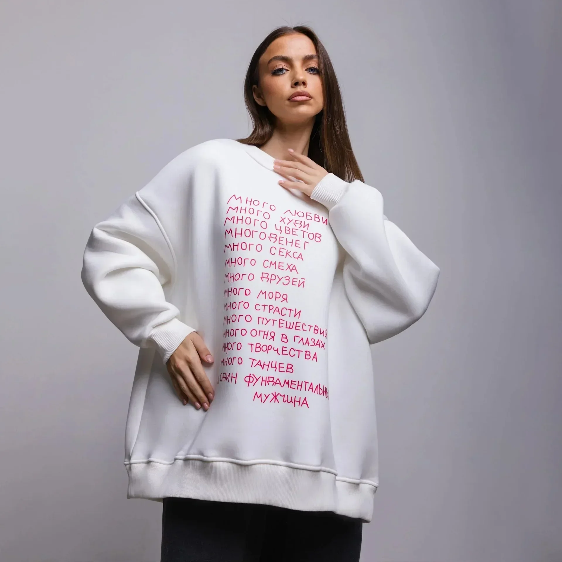 2024 European Oversized Hoodies with Russian Print for Women Loose Casual Fall Sweatshirt Fashionable and Versatile Pullover