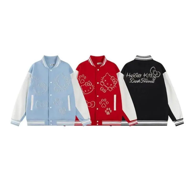 

Sanrios Cartoon Hello Kittys Baseball Uniform Fashion Autumn 2026 New Girls Commuting Coat Jacket Crystal Student Clothes Korean