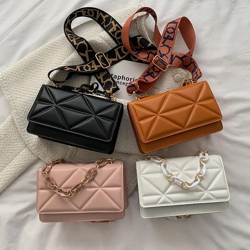 Fashion Women PU Leather Shoulder Bag with Fabric Strap Handbags Flap Bag Crossobdy Bag Female Large Capacity Casual Clutch Bag