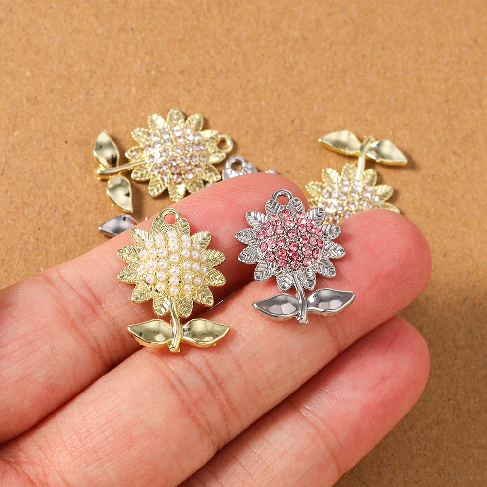 5 Stück Perlen-Strasssteine, Sonnenblumen-Charms, Anhänger für Schmuckherstellung, Halskette, Ohrringe, Armband, DIY-Zubehör, Zubehör