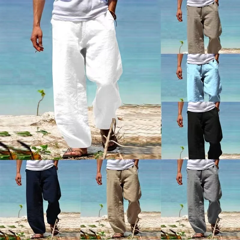 2025 Men's Cotton Linen Pants Male Autumn New Breathable Solid Color Linen Trousers Fitness Streetwear S-4XL