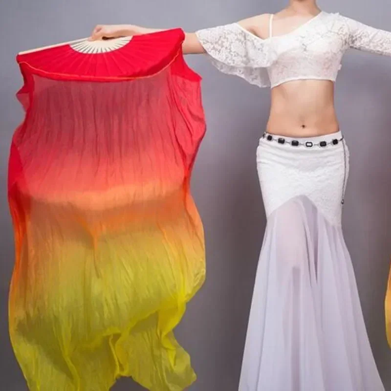 Hot Verkoop Fire Flame Imitatie Zijde Fan Sluier 1 Paar (1L + 1R) Goedkope Polyester Bamboe Lange Fan Buikdans Show Props