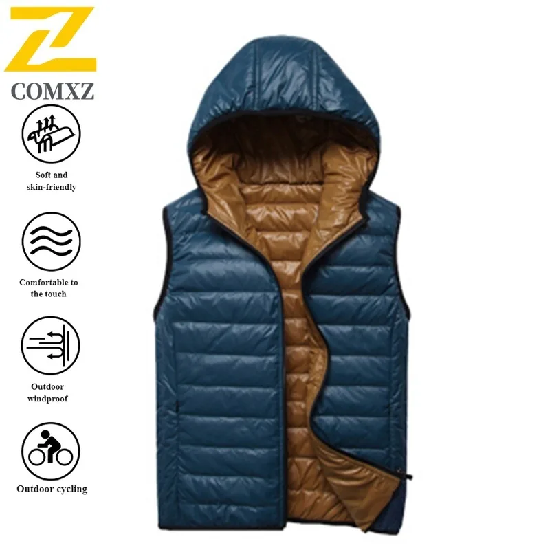 

Winter Men's Reversible Down Vest Hooded Windproof Waterproof Warm Coat Multi-Functional for Hiking Camping Fishing New 2025