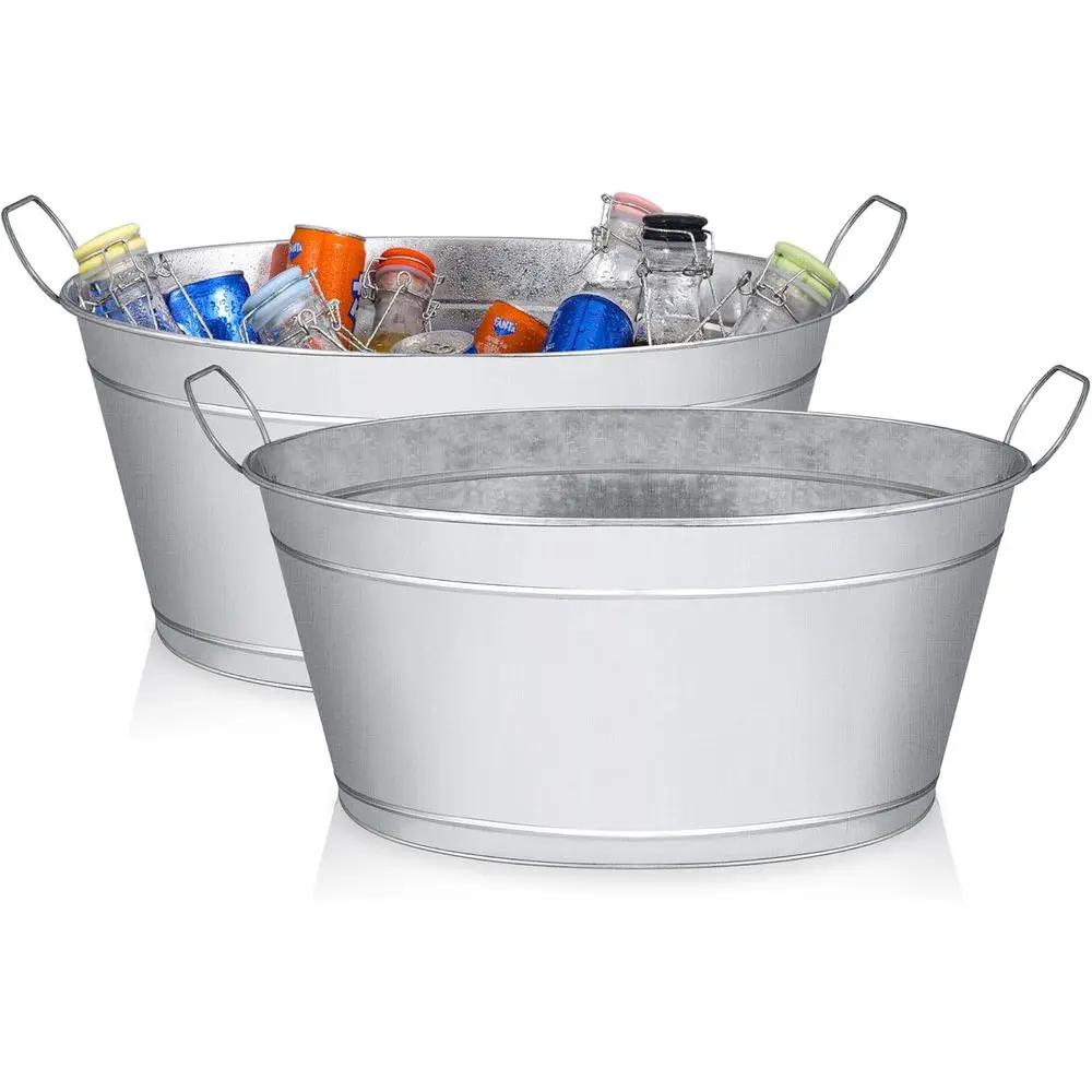 

Large 6-Gallon Galvanized Beverage Tub, 20x14x10 inches (2-Pack)