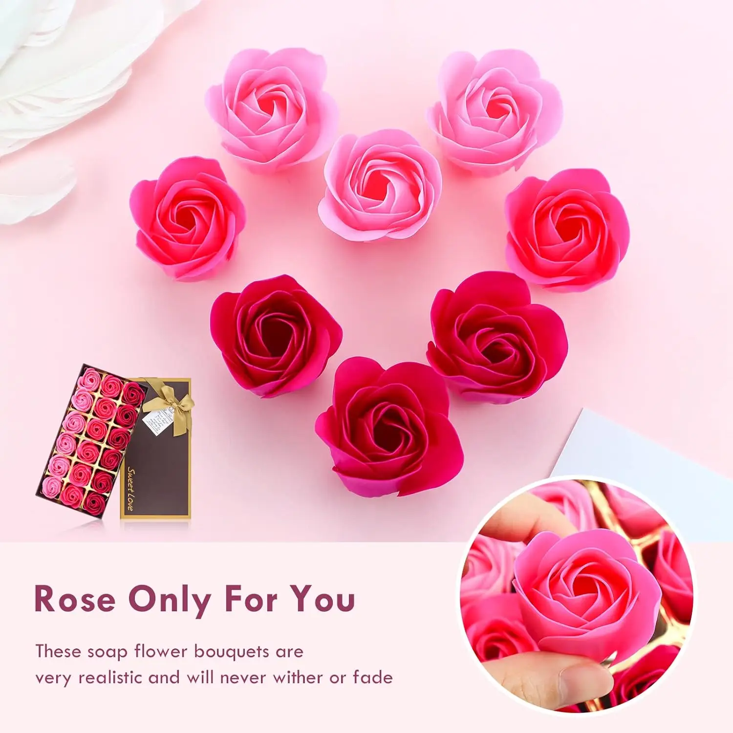Badeseife mit Blumenduft, Rosenblütenblätter, ätherisches Pflanzenöl, Rosenseifen-Set, beste Geschenke für ihre Frauen, Mädchen, Mutter, Liebhaber, Geburtstag – Detail 3