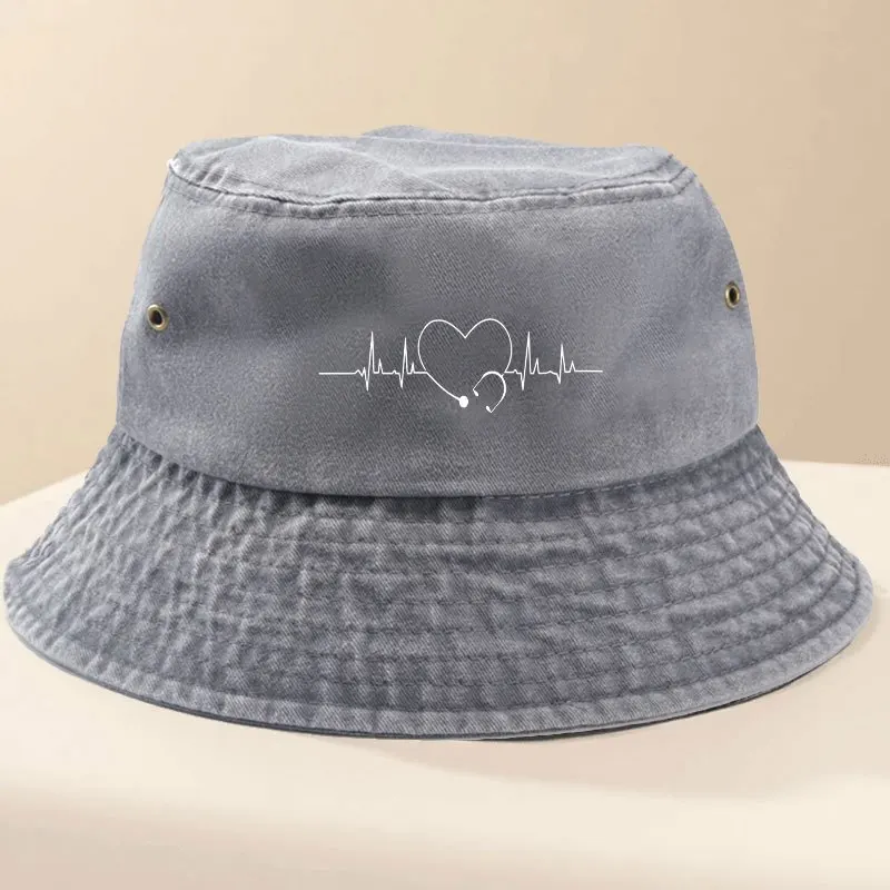 Vintage -Themed Wide-Brim Dad Hat Suitable for Nurses Week Gift, Distressed Washed Unisex with Stethoscope Pattern, Foldable Lig