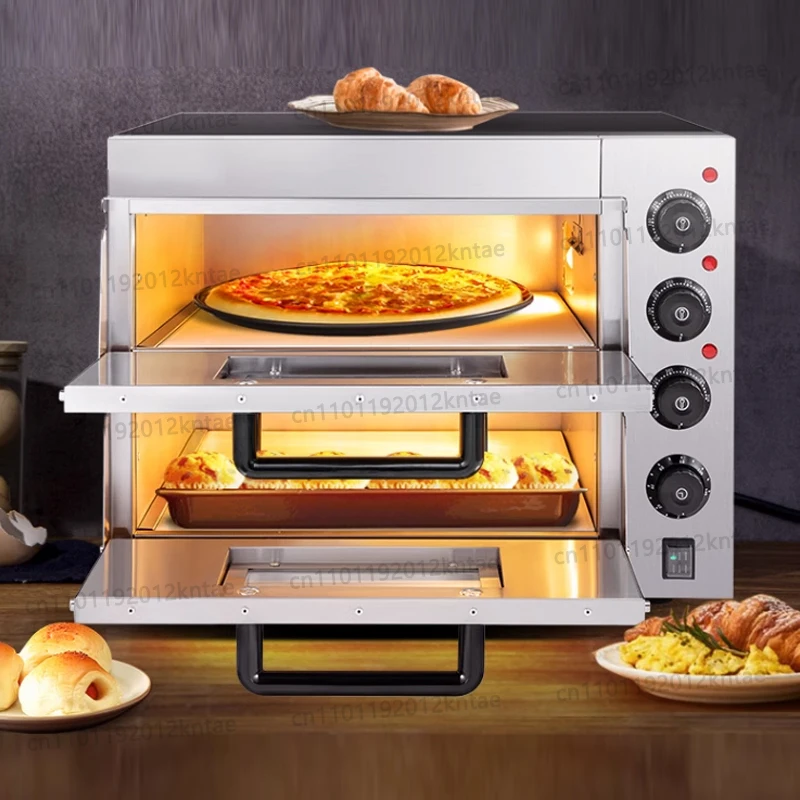 Commercial Kitchen 2-Deck Pizza Oven with Stone Electric Desktop Pizza Oven