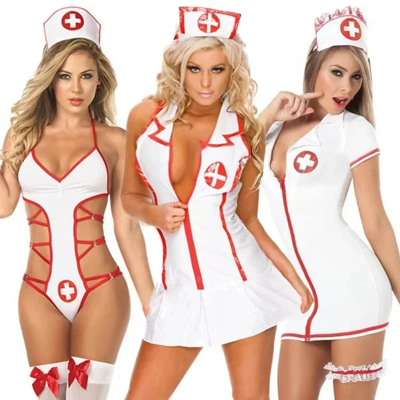 Hot Sexy Lingerie Women Cosplay Lace Nurse Short Dress Set Sexy Bodysuit Women underwear Erotic Costume Ladies Open Sleepwear