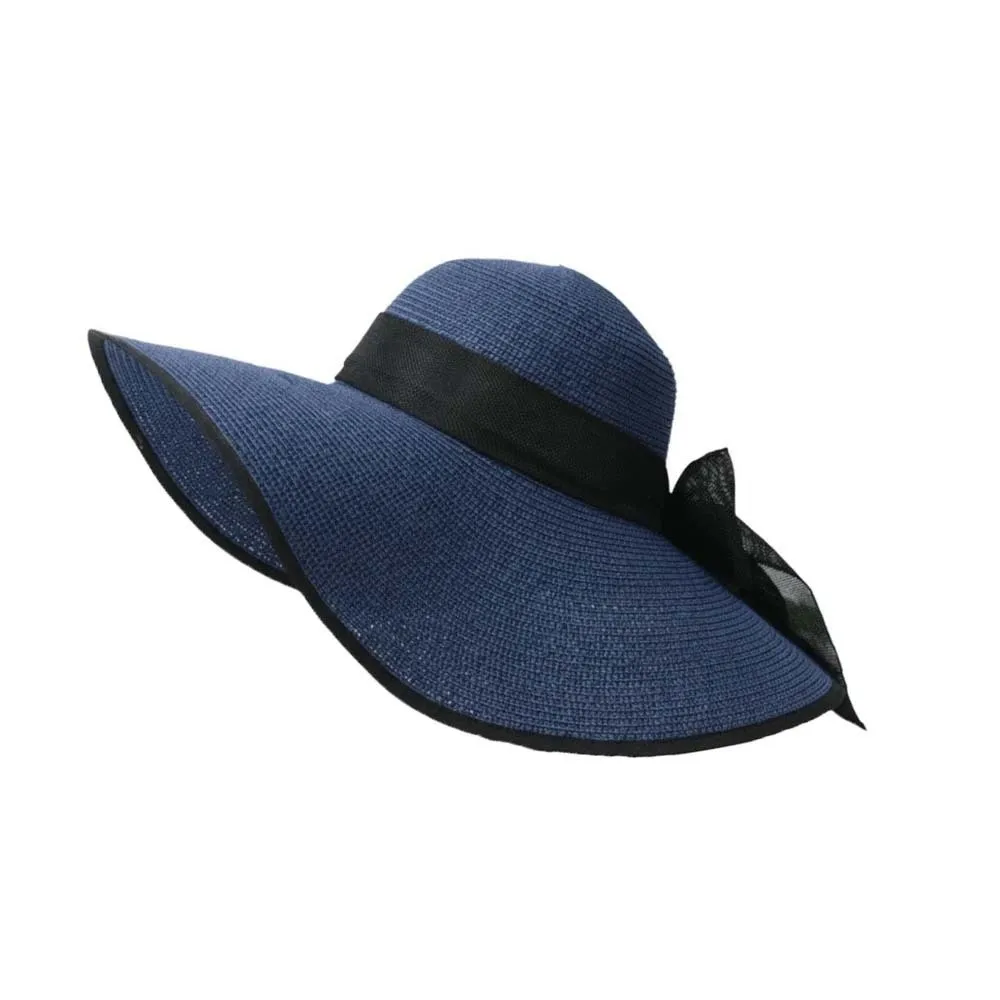 

Breathable Vacation Beach Cap Lightweight with Lace Ribbon Big Brimmed Straw Hat Sunshade Topi Folding Woven Sun Cap Outdoor