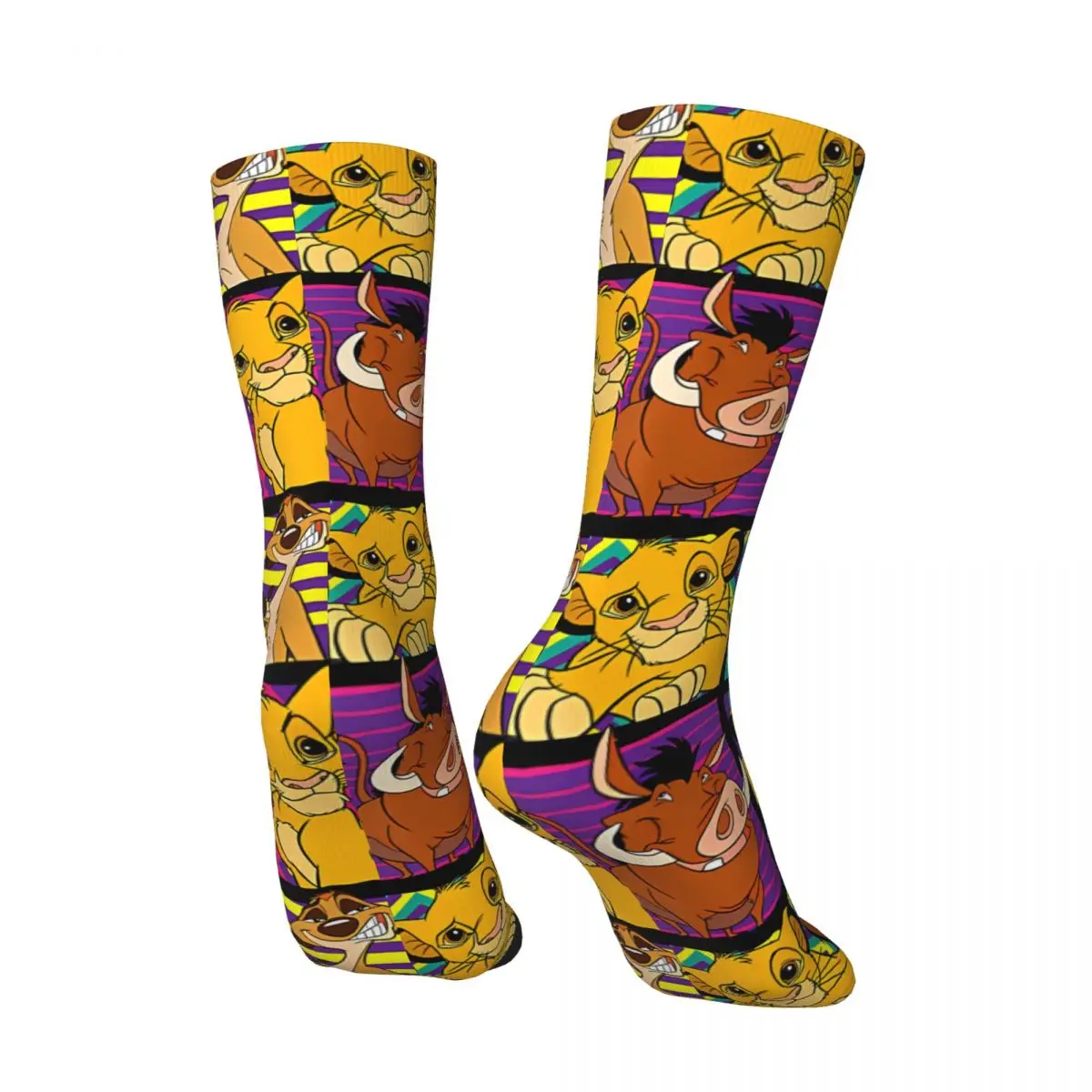 Funny Crazy compression Lion King Montage Sock for Men Hip Hop Vintage The Lion King Happy Seamless Pattern Printed Boys Crew