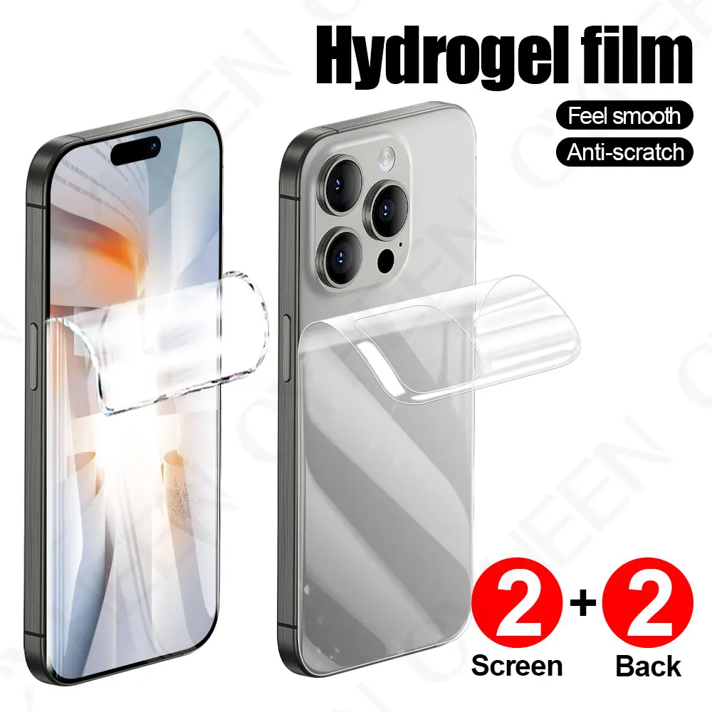 4in1 Back Film For iPhone 16 Pro Not Glass Protective Film 15 Pro Max Phone Screen Protector Hydrogel Film 14 Plus 13 Mini 12 11