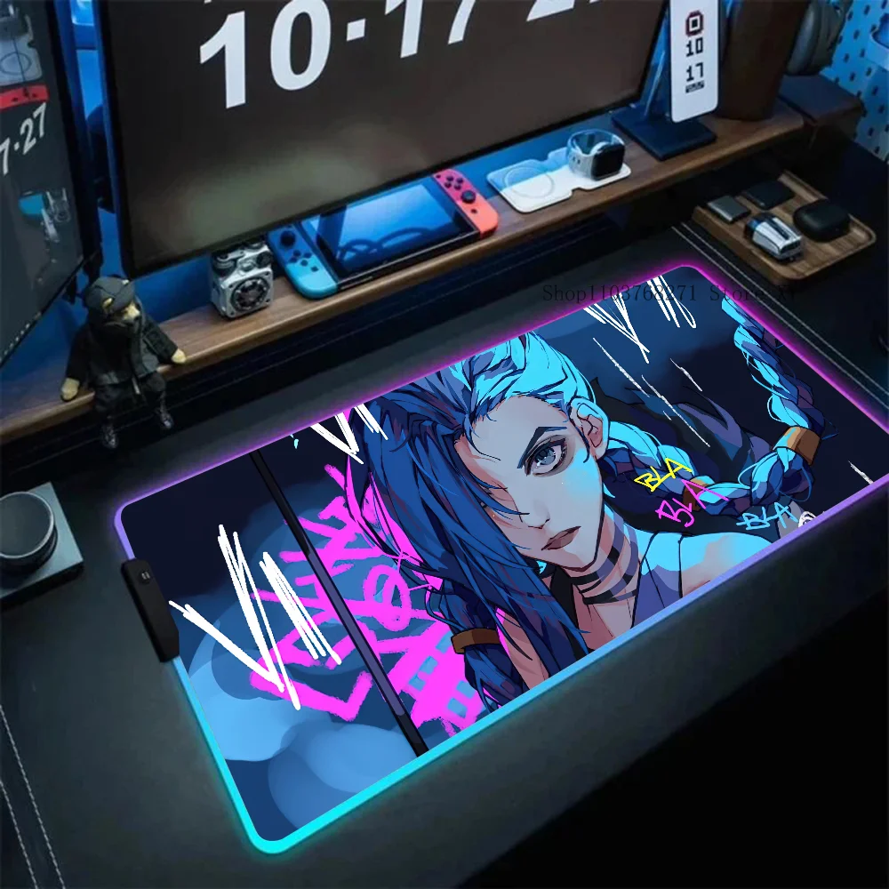 Jinx League Of Legends Mousepad XXL RGB Gaming Mouse Pads HD Black Gamer Accessories Large LED