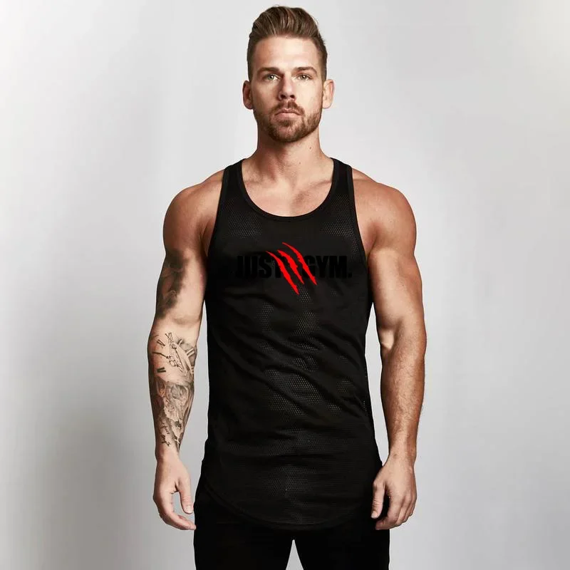 Gym Tanktops Vest Stringer Undershirt Fashion Mesh Mens Tank Top Fitness Brand Workout Casual Singlets Sleeveless Bodybuilding