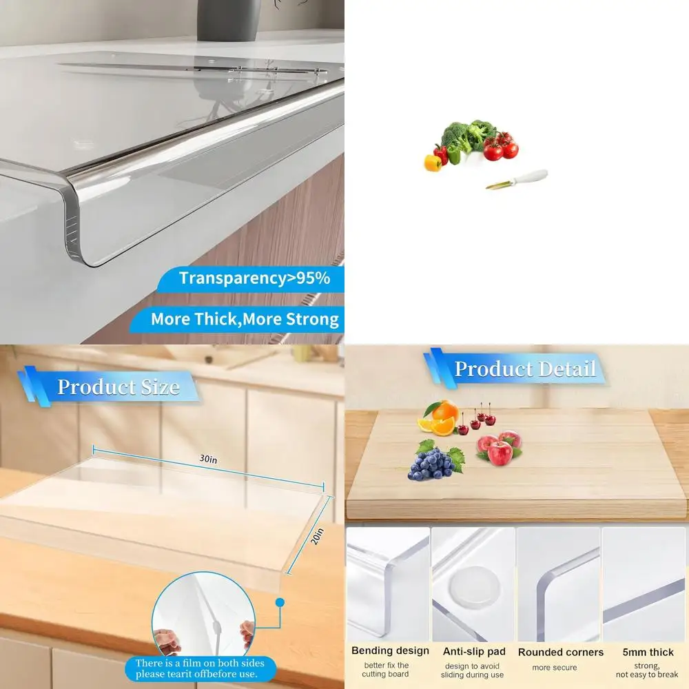 

30x20 Inch Clear Acrylic Cutting Board with Counter Lip, Non-Slip and Shatter-Resistant for Home and Restaurant Kitchen Use