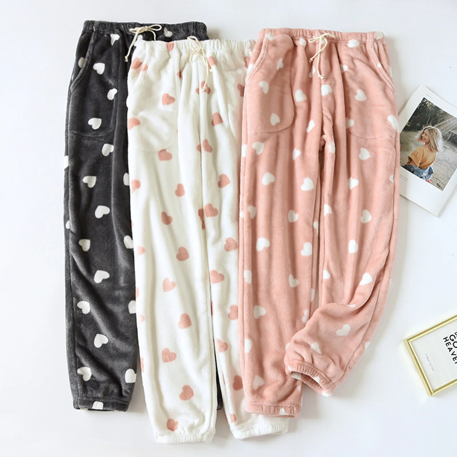 Female Winter Sleepwear Casual Home Pants Thicken Warm Women'S Trousers Flannel Pants Pajama Bottoms Coral Fleece Lounge Wear