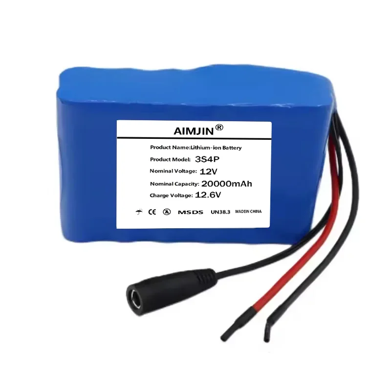 2026 3s4p 12V 20Ah Battery Pack 18650 Li-Ion 12V 20000mAh DC12.6V Super Large Capacity Rechargeable Battery with BMS + Charger