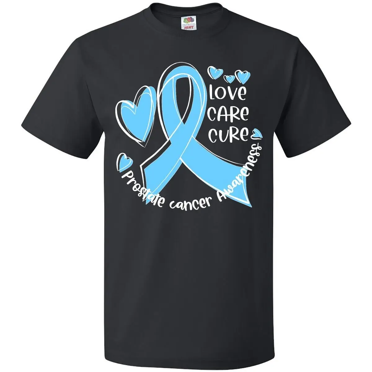 Inktastic Love, Care, Cure Prostate Cancer Awareness Blue Ribbon T-Shirt Support