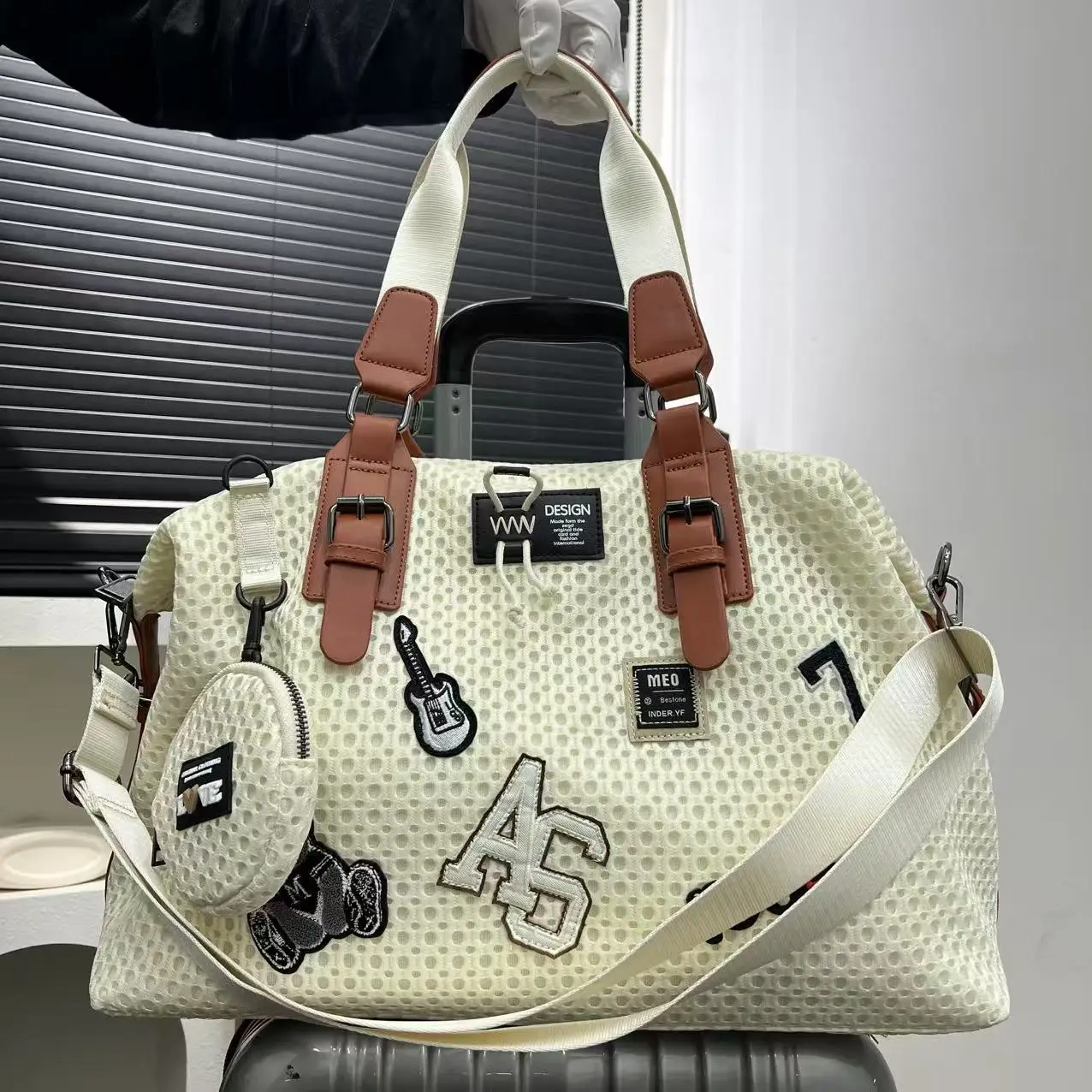 Fashionable Women's Mesh Nylon Adhesive Tote Bag, Large Capacity Splicing Shoulder Bag, Short Distance Travel Casual Handbag