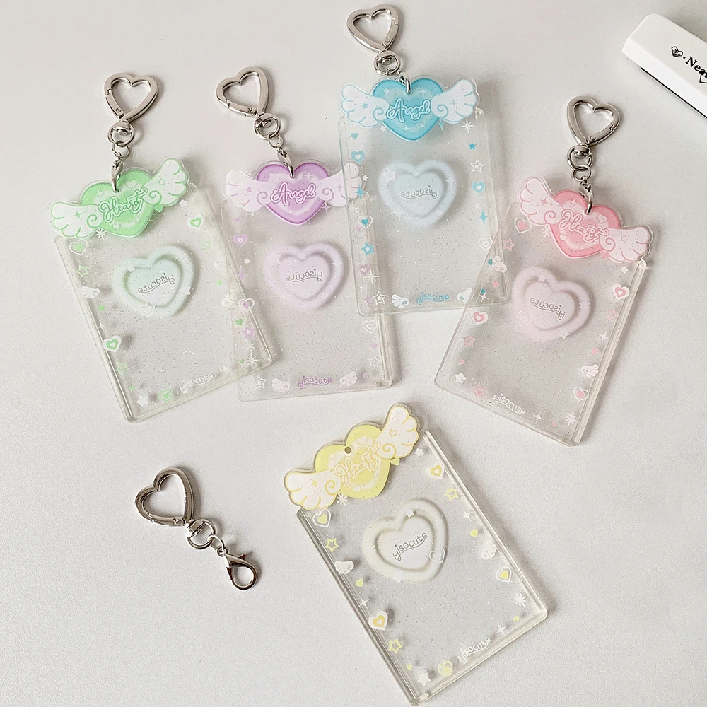 Photocard Holder with Cute Angel Keychain Transparent Kpop PhotoCard Holder Keychain Y2K Charm Holders