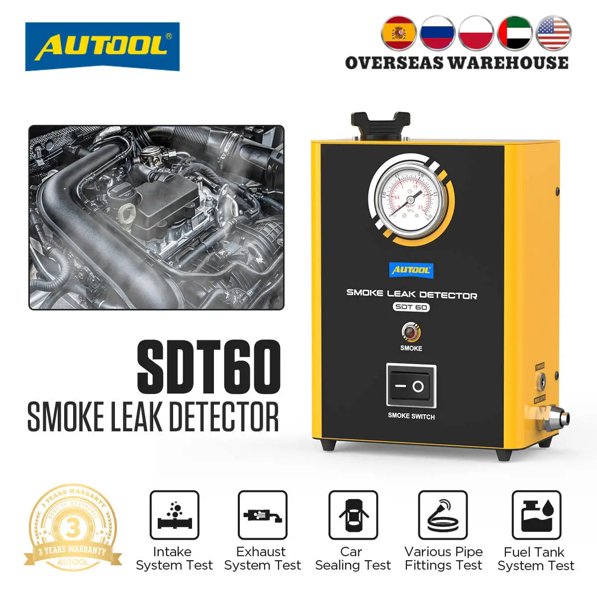 

SDT60 Smoke Machine Leak Detector Automotive Pipe EVAP Vacuum Leakage Diagnostic Tool Car Smoke EVAP Pipe Leakage Analyzer