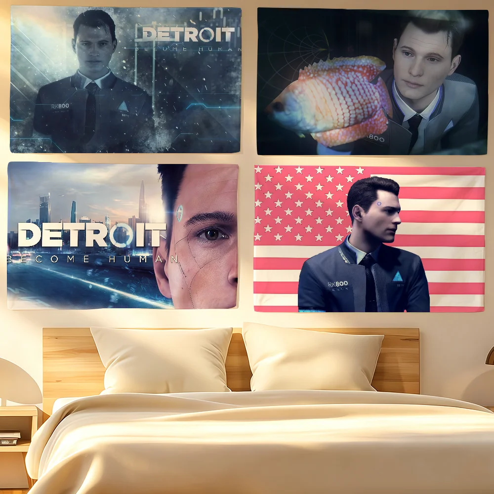 Game D-Detroit Become Human Connor flag For Living Room Home Dorm Decor Wall Outdoor Camping Party Banner Gifts