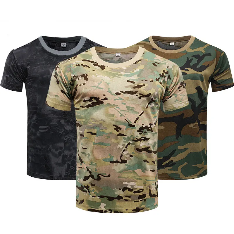 Summer Personality Muscular Male T-shirt Camouflage Print O-neck Fashion Quick Dry  Tactical Top Jojo Bizarre Adventure