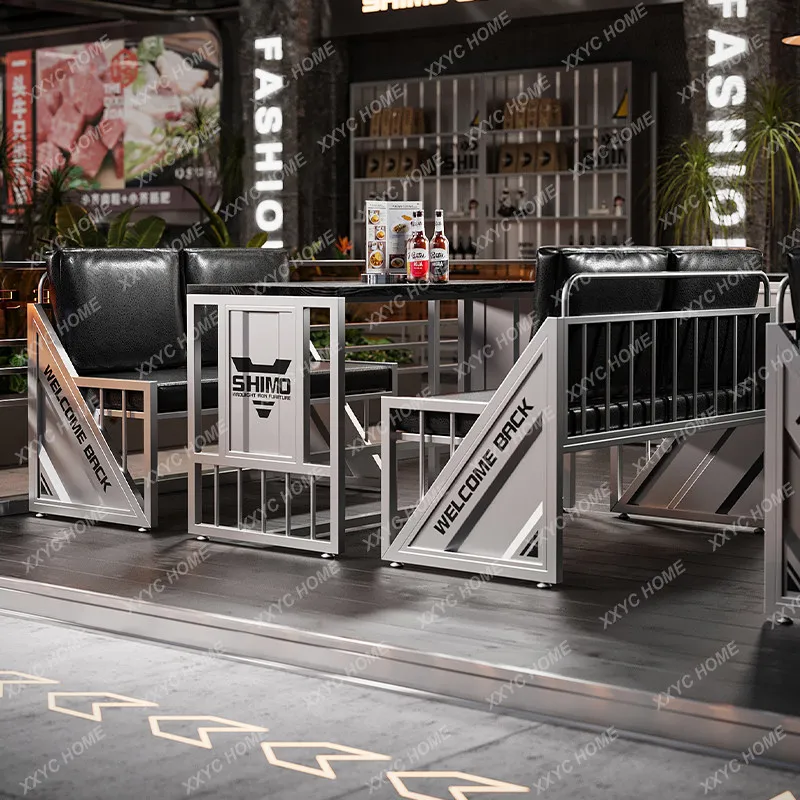 XXRetro restaurant booth sofa industrial style wrought iron bar clear bar container table and chair combination