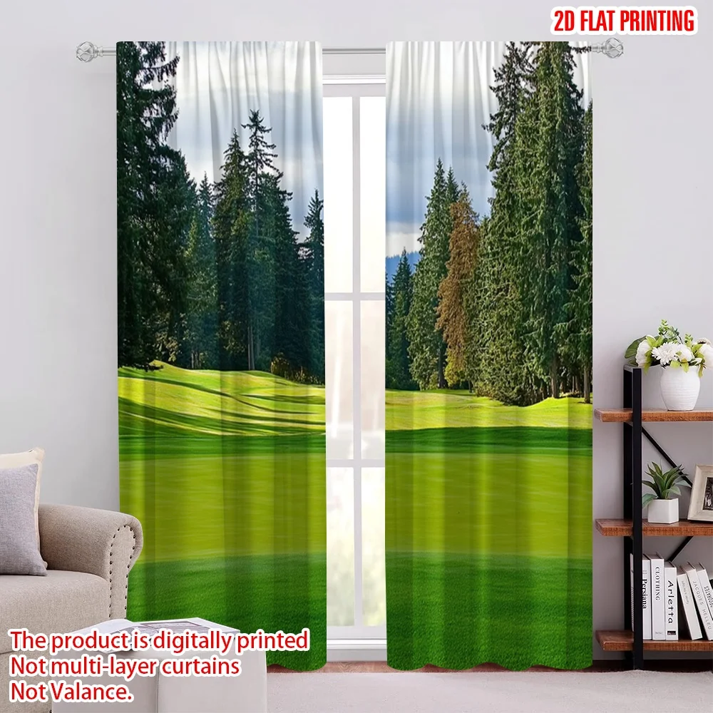 

2Pcs Golf Course Curtain Green Grass Lawn Golf Flag Mountain Woodland Trees Nature Golf Sports Theme Party Decorations