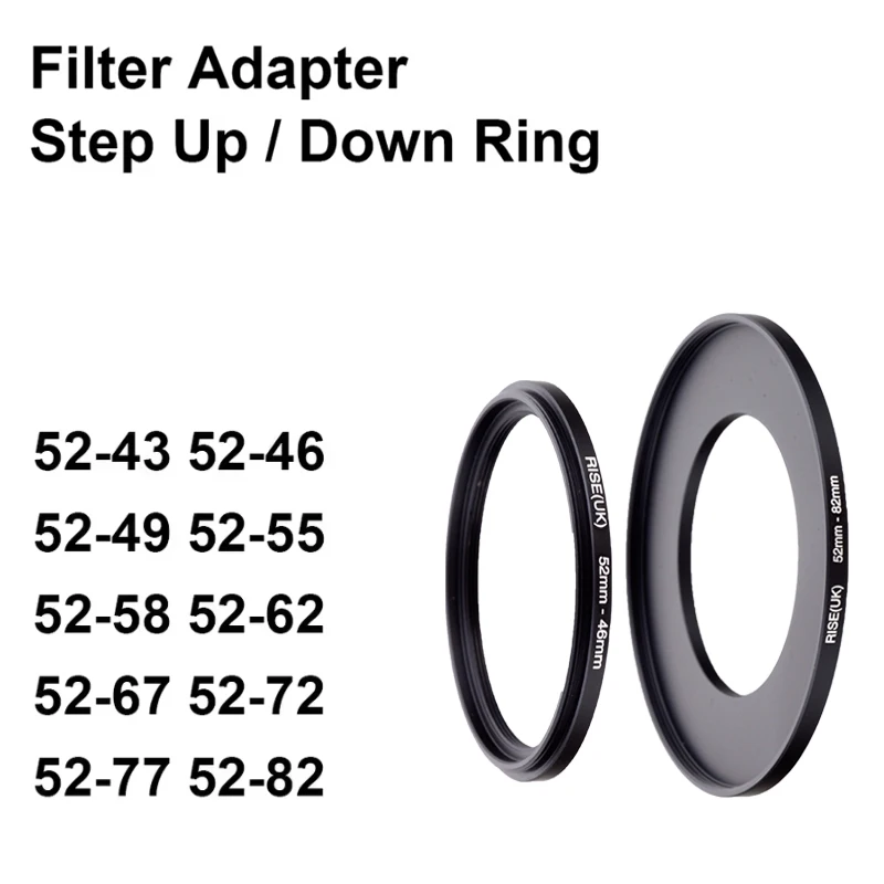 Camera Lens Filter Adapter Ring Step Up or Down Ring Metal For 52mm lens - 43 46 49 55 58 62 67 72 77 82mm UV ND CPL Lens Hood