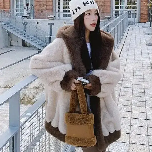 Korea Faul Stil Nachahmung Nerz Pelzmantel Frauen Winter Neue Verdickte Kalt-Proof Jacke Woolen Baumwolle Mantel