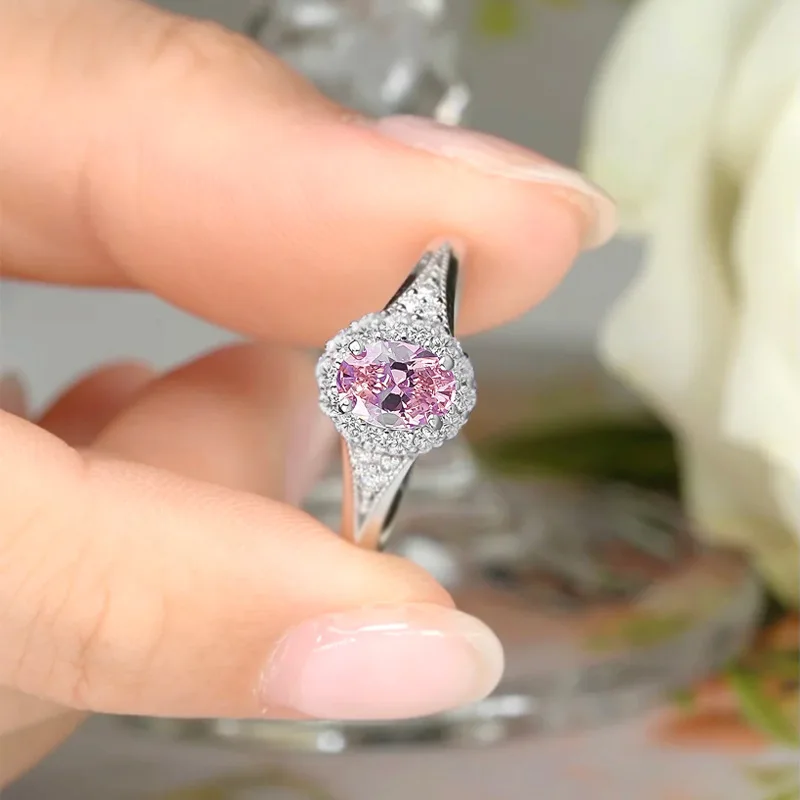 

Сверкающие кольца с розовым высокоуглеродистым бриллиантом 5x7 мм для женщин - обручальное кольцо из стерлингового серебра 925 пробы и свадебное обручальное кольцо, ювелирное изделие в подарок