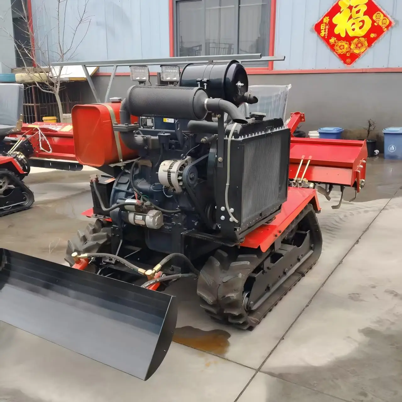 Multifunction Crawler Tractor Micro Rotary Farming Machine Garden Ride Mini Tiller Cultivator with Double plow
