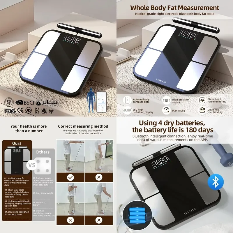 Digital Body Scale with Body Composition Measurement App-enabled 180kg Capacity for Office & Bathroom Use