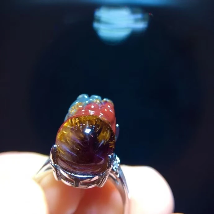 

Natural Purple Cacoxenite Rutilated Adjustable Ring Pi Xiu 15.7/10mm Fashion Gift Auralite 23 Ring Healing AAAAA