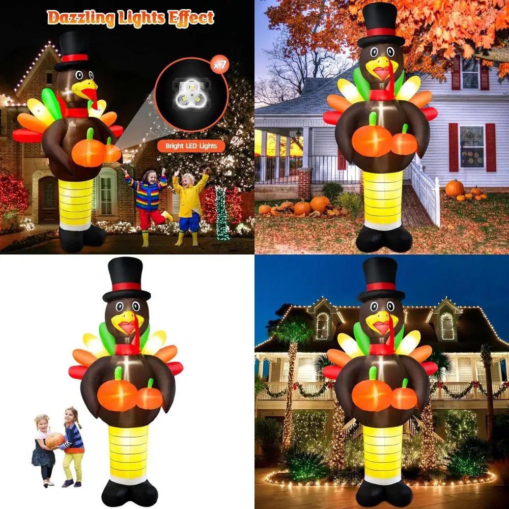 

Гигантская 10-футовая надувная Турция на День Благодарения со светодиодными фонарями для наружного газона и садового осеннего декора