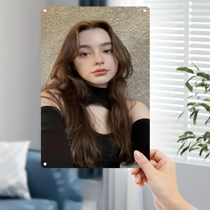 

Rustic Retro Advertising Sign for Home Decor，2D Flat, Metal Sign Plate - Elegant Female Portrait Poster with Long Dark Hair, Dur