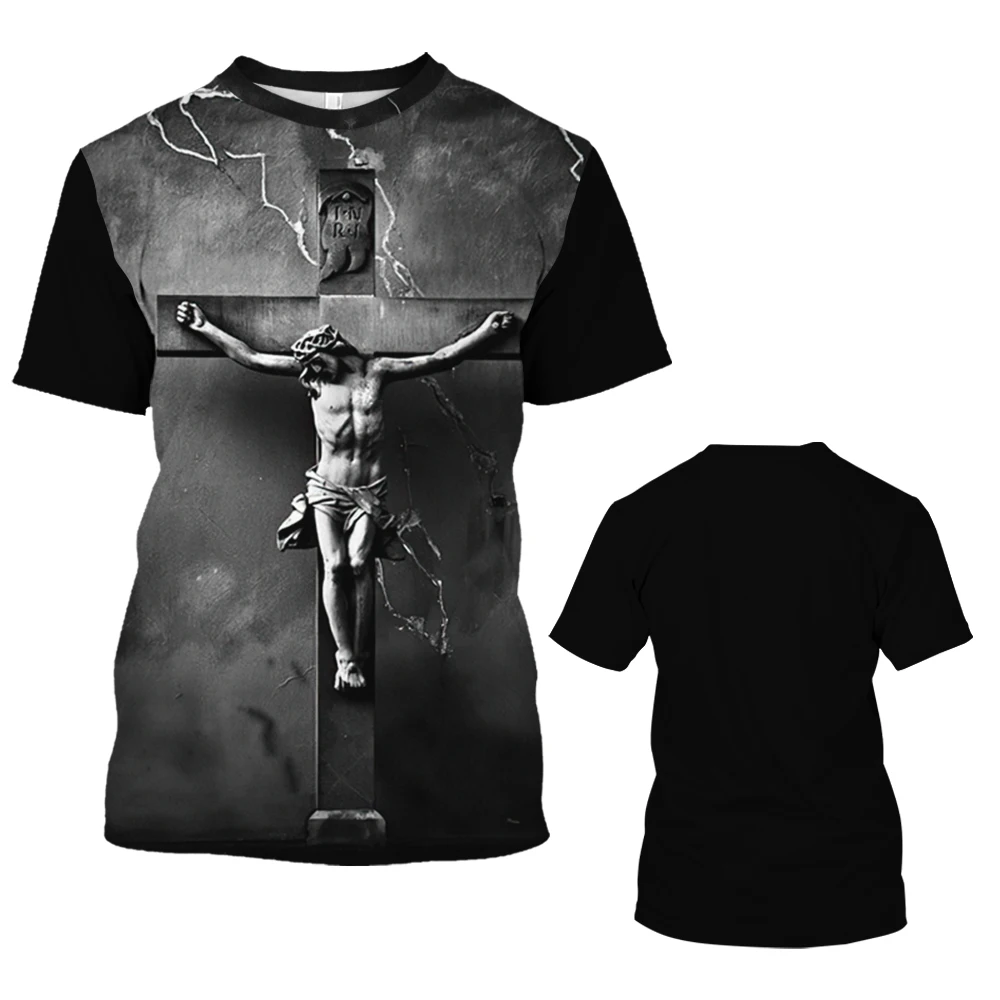 Summer Men T-shirt Jesus Christ 3d Vintage Print Tops Casual Short Sleeve Cool T Shirt Crusader Tee Streetwear Oversized Clothes